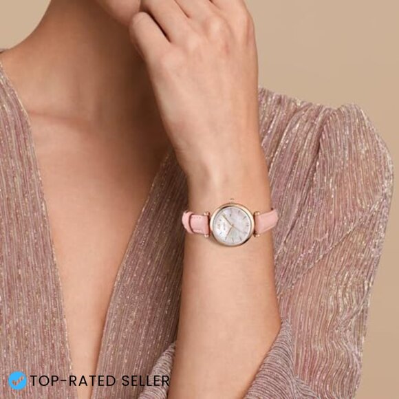 Rose Gold Analog Watch Leather Strap Minimalist Classic Elegant Women\'s